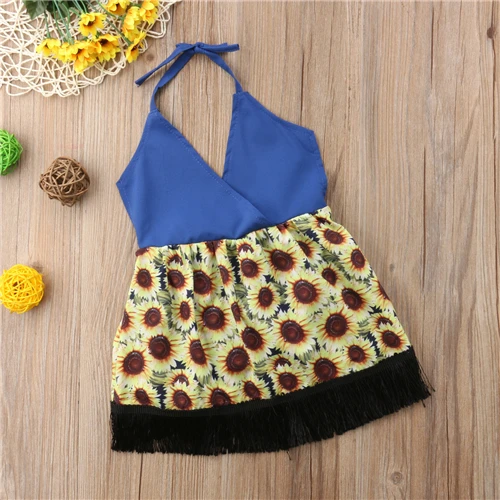 Летнее платье пачка с подсолнухами для маленьких девочек Vestidos детское летнее