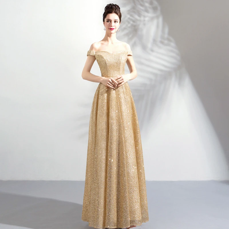 SSYFashion/новое простое вечернее платье Шампань золотого цвета длина до пола вырез