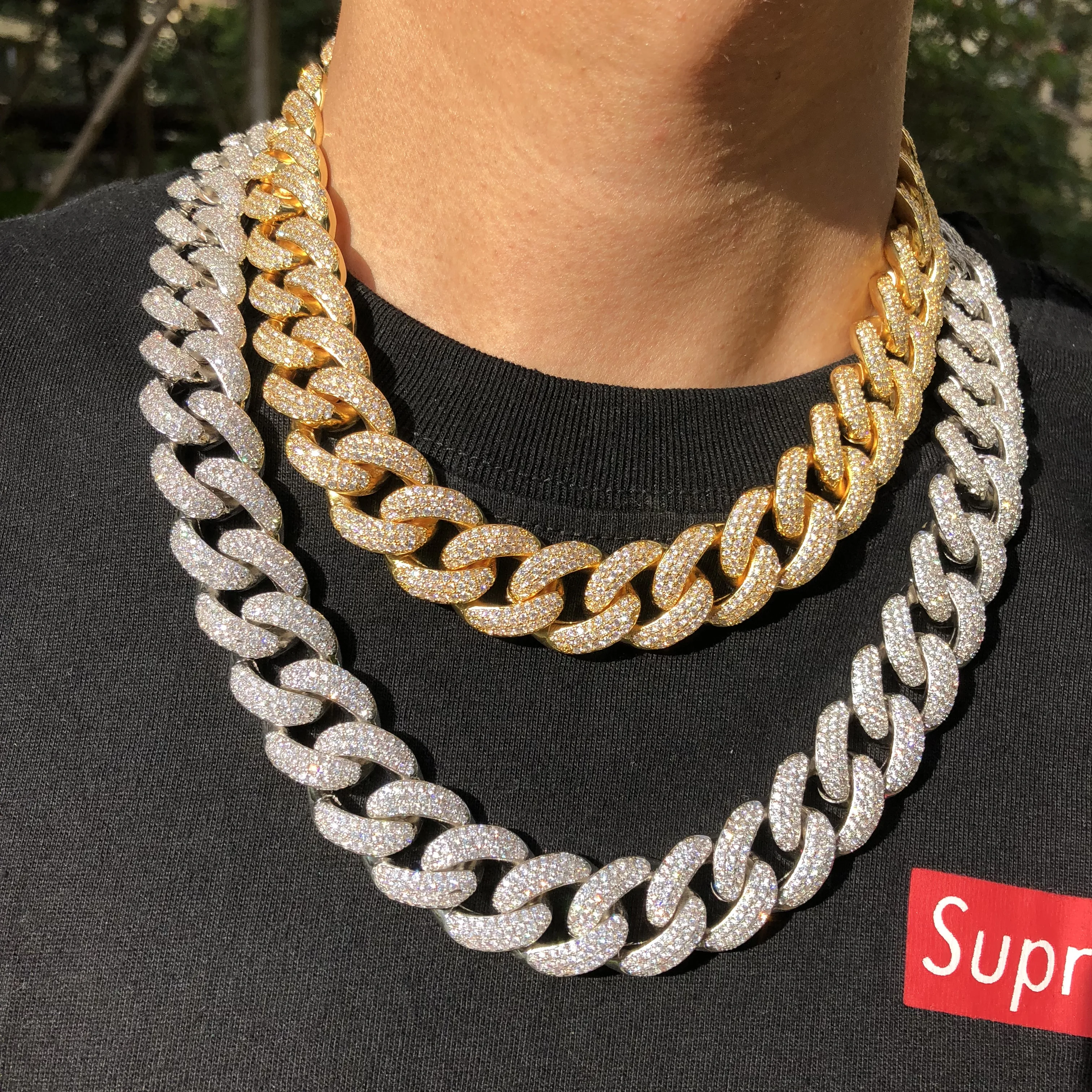 19 мм позолота и белое покрытие хип-хоп кубинский звеньевой цепь