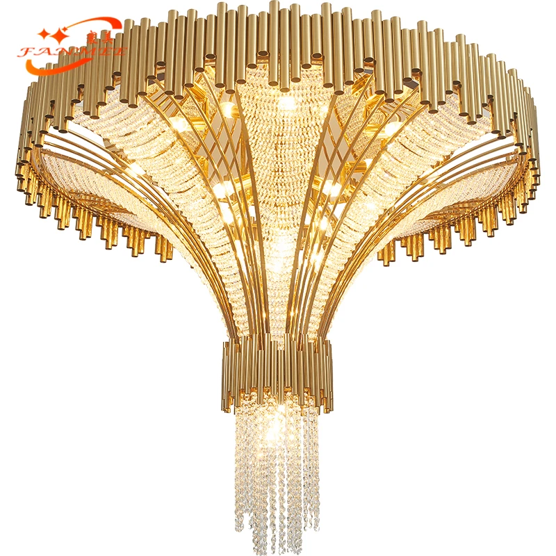 

Modern Big Hotel Crystal Chandelier Lighting Large LED Stairwell Chandeliers Lamp Luxury Stair Pendant Hanging Light Fixture