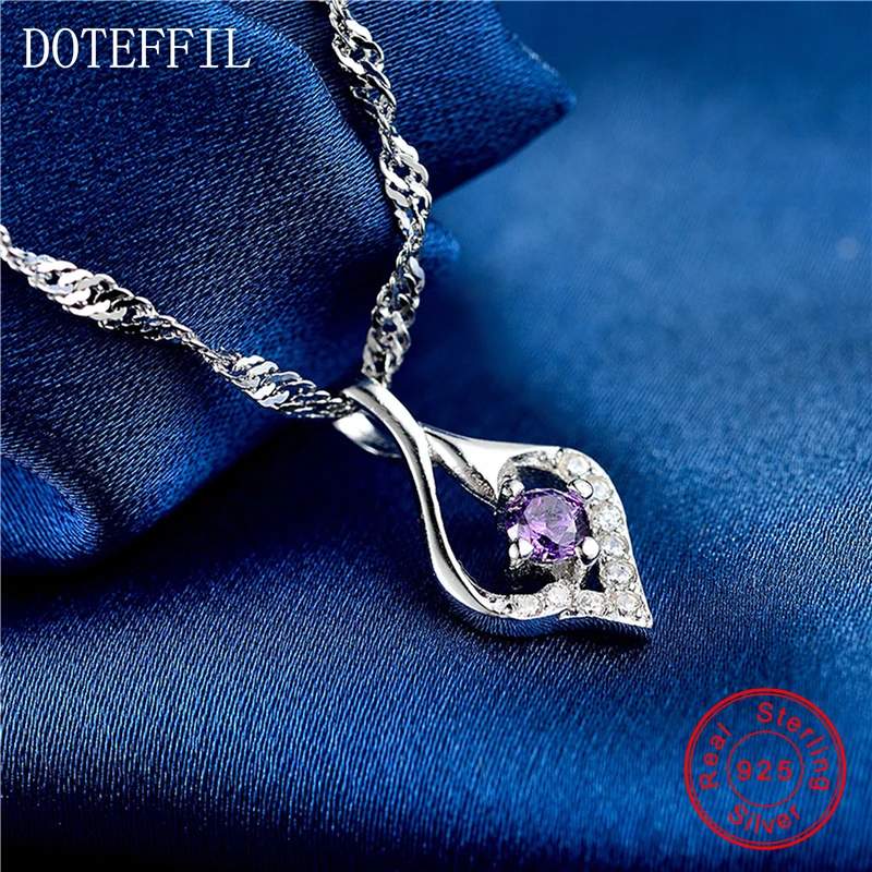 Женское Ожерелье из 100% стерлингового серебра с фиолетовым цирконием модное