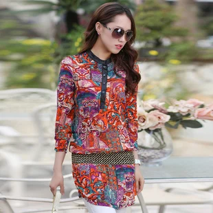 The 2013 summer Bohemia vintage dress fashion loose long-sleeved Chiffon Dress | Женская одежда
