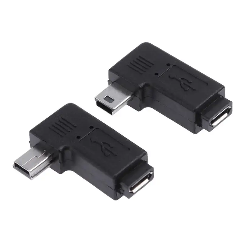 2 шт. микро USB Женский к Мини Мужской адаптер мини Micro разъем левый/правый угол 90