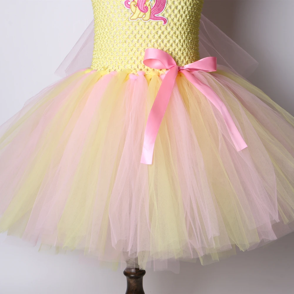 Pony Fluttershy Tutu Dress Yellow Pink Cartoon Girl Birthday Party Fancy Children Kids Halloween Costumes For Girls 2-12Y | Детская