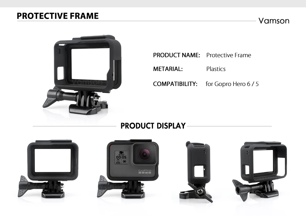 Vamson для Gopro Hero 7 6 5, комплект аксессуаров, водонепроницаемый чехол, рамка, адаптер, плавающий поплавок для камеры Go pro Hero 6 5 VS142