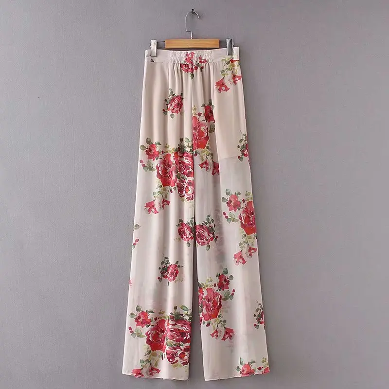 2018 fashion new chiffon printing high waist thin zipper loose wide leg pants | Женская одежда