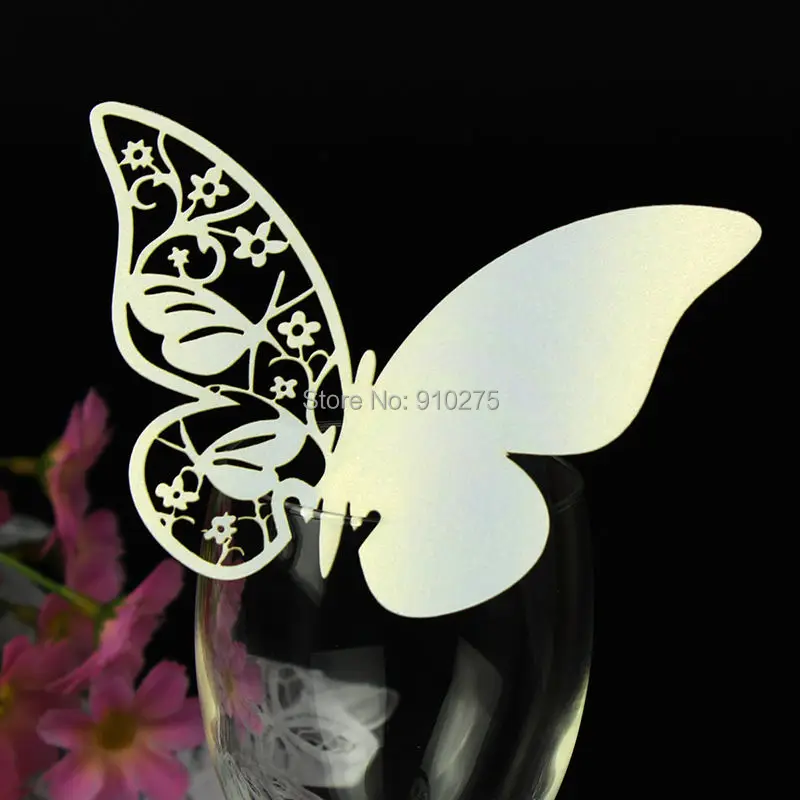 50 шт. Белая лазерная резка Бабочка Цветочный дизайн карты/Таблица имя номер