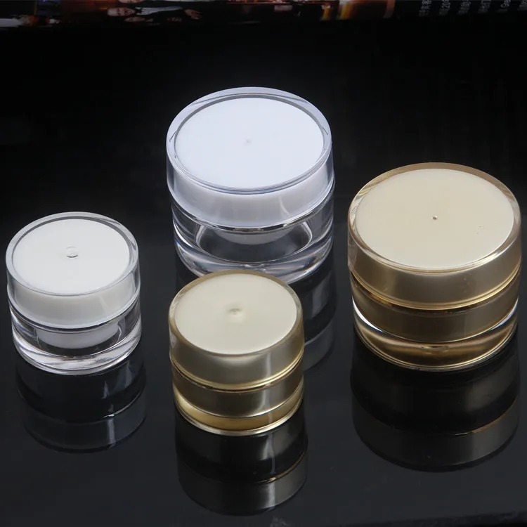 JA21 acrylic 5 gram 10g cosmetic jars with lid | Gold and white acrylic 5g 10g jar with cap | buy plastic mini jars for cream