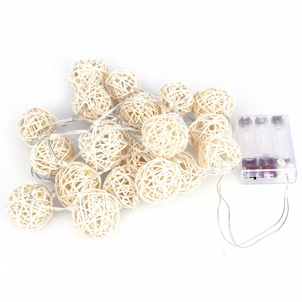 10LED 1 м 20LED 2 м ротанговый шар сказочная гирлянда декоративные огни теплый белый Рождественский свет для украшения свадебной вечеринки