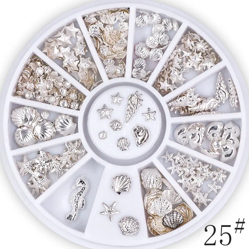 style 25 3D покрытый металлом дизайн ногтей украшения золото серебро мульти-размер круг звезда круглый квадрат DIY маникюр украшения для ногтей в колесо - Цвет: style 25