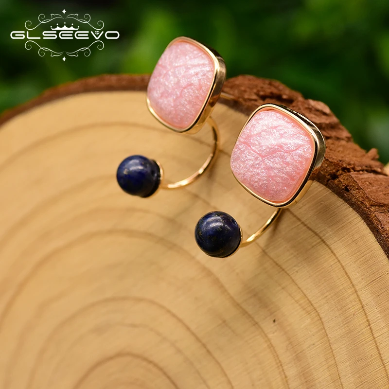 Женские серьги гвоздики XlentAg Lapis Lazuli розовые из цветного стекла ювелирные изделия