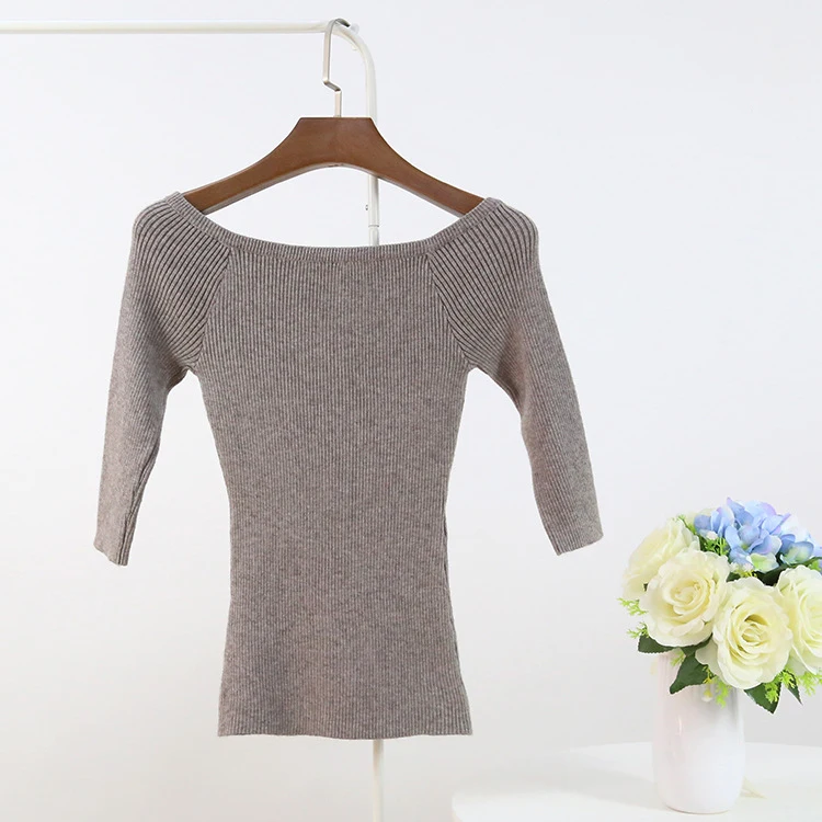 Sweater Women Boat Neck Three-quarter Sleeve Solid Pullover Knitted Jumper 2018 New Tops Fashion Autumn Winter Drop Ship | Женская