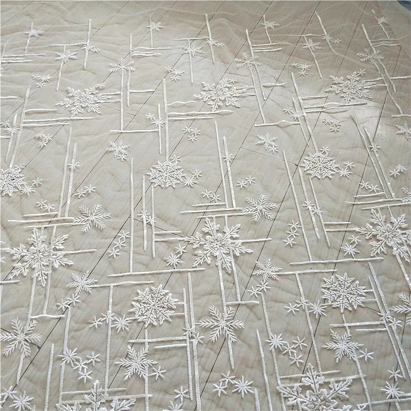 Новая белая Снежинка пряжа с пайетками кружевная ткань 3D вышитая бисером