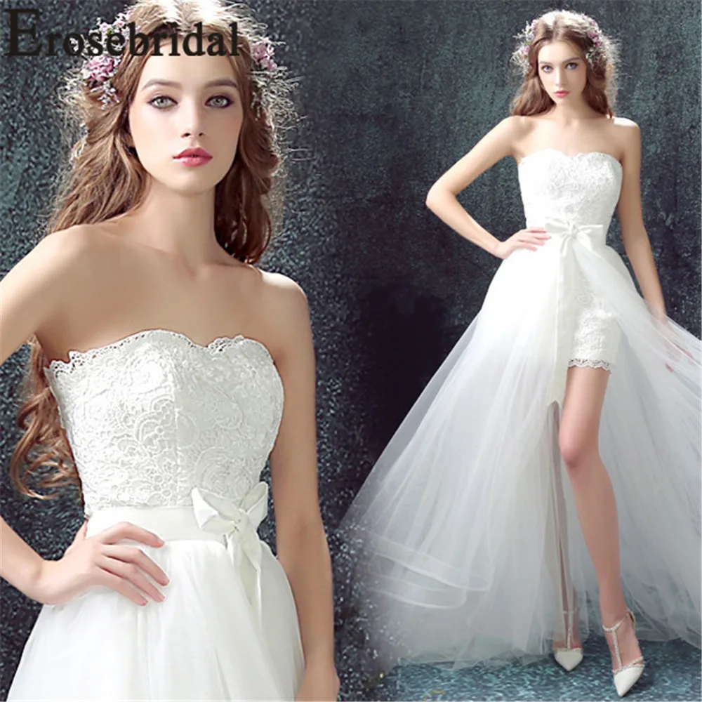 Женское Короткое платье без бретелек Erosebridal простое пляжное свадебное со съемным