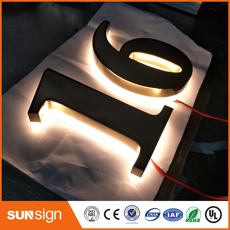 H 35cm High Bright Waterproof 304# Stainless Steel Led 3D Backlit Sign Logo