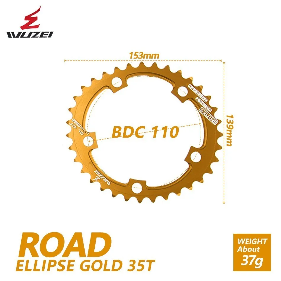 Wuzei Road Bicylcle 110BCD 35/50T Овальный Звездочка комплект велосипед 7075-T6 сплав Сверхлегкий эллипс восхождение Мощность передняя Звездочка пластина - Цвет: GOLD 35T ROAD  1pcs