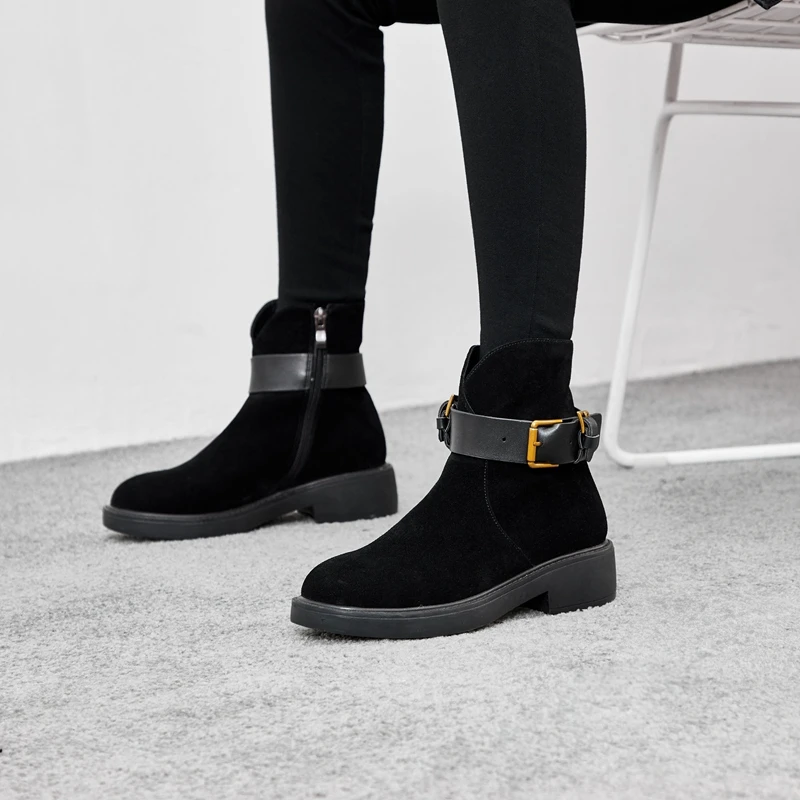 

ENMAYER Ankle boots Women Boots Autumn Winter Fashion shoes Woman Boots Zip Round toe Thick heels Women's Shoes CR1447