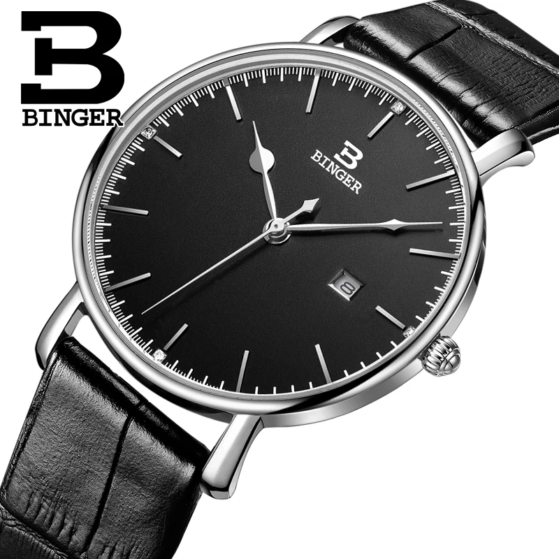 

Switzerland BINGER men watches luxury brand quartz leather strap ultrathin Complete Calendar Wristwatches Waterproof B3053M-2