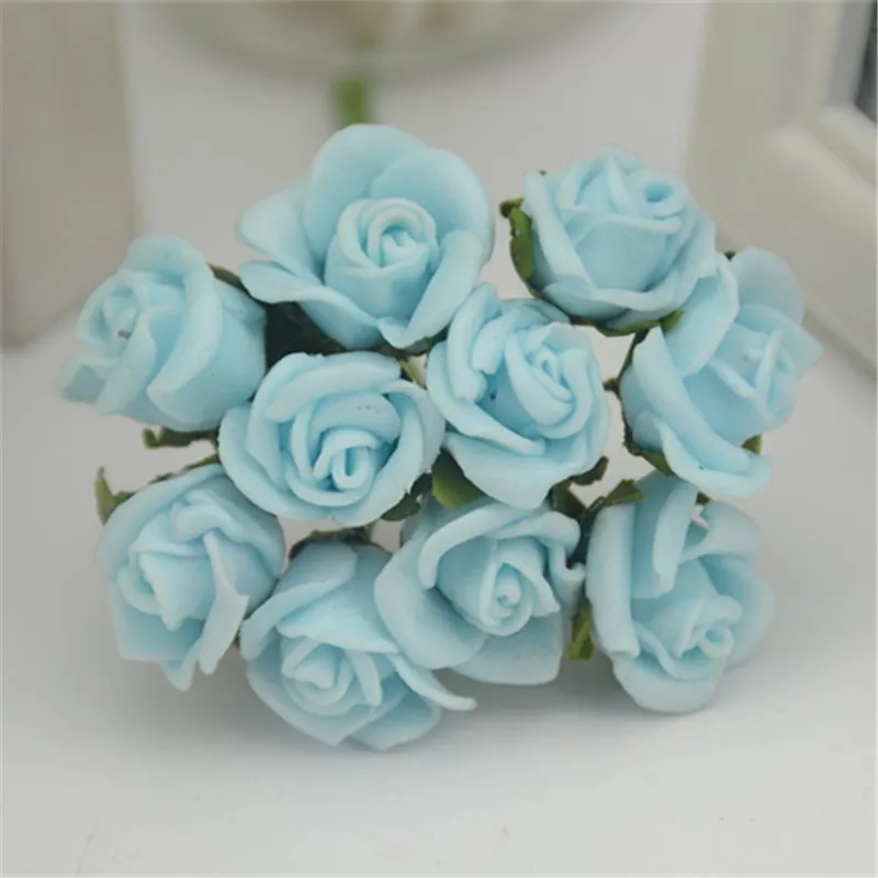 Light blue 100 шт./лот, недорогие мини 2 см искусственные цветы, ПЭ пена, букет роз для свадебного украшения, сделай сам, венок, аксессуары для украшения - Цвет: Light blue