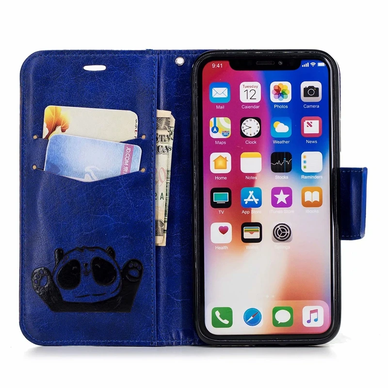 Кожаный чехол бумажник с пандой для Iphone XR XS MAX X 7 6 Galaxy S9 Plus Note 9 8 S8 A8 A6 J4 J6 2018 откидной