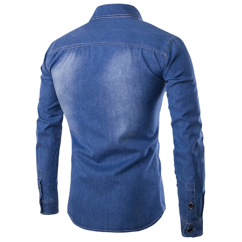 Новая мужская джинсовая рубашка 2017 Хлопок Slim Fit Брендовые повседневные джинсовые