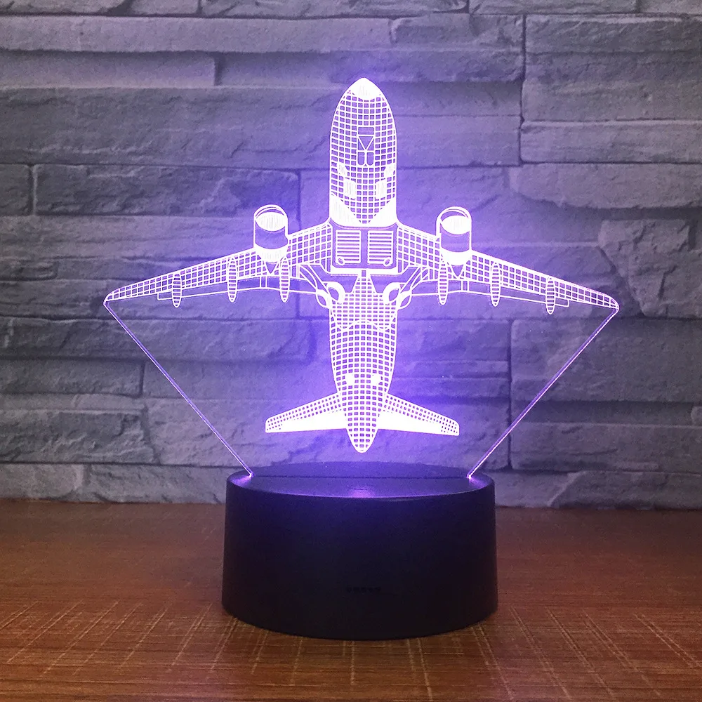 3D светодиодный домашний декор самолета 7 цветов меняющая цвет Usb настольная лампа