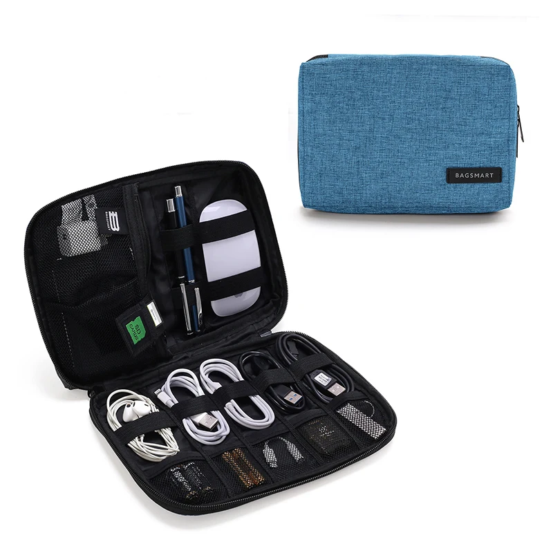 BAGSMART органайзер для путешествий, для передачи данных, SD карта, USB кабель, цифровое устройство, электронные аксессуары, сумка, нейлоновая дорожная сумка, мужская сумка