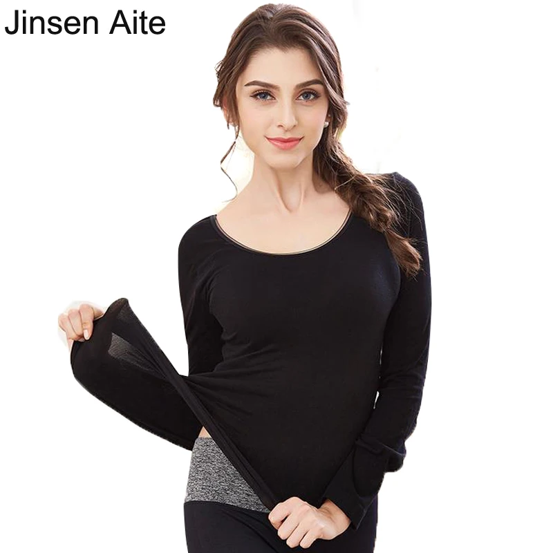 

Jinsen Aite New Winter and Autumn Cotton Women Long Johns Slim O-Neck Body Shaped Elasticity Ladies Thermal Underwear Tops JS78