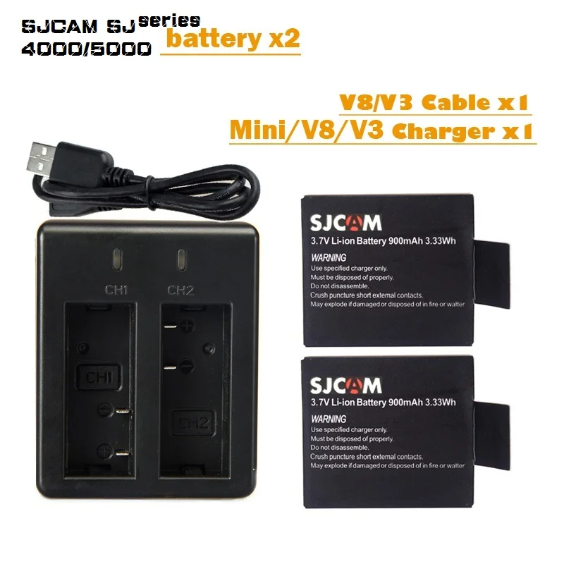 2x SJCAM SJ4000 SJ5000 аккумулятор + USB двойное зарядное устройство для DVR SJ5000X SJ8000 SJ7000 M10