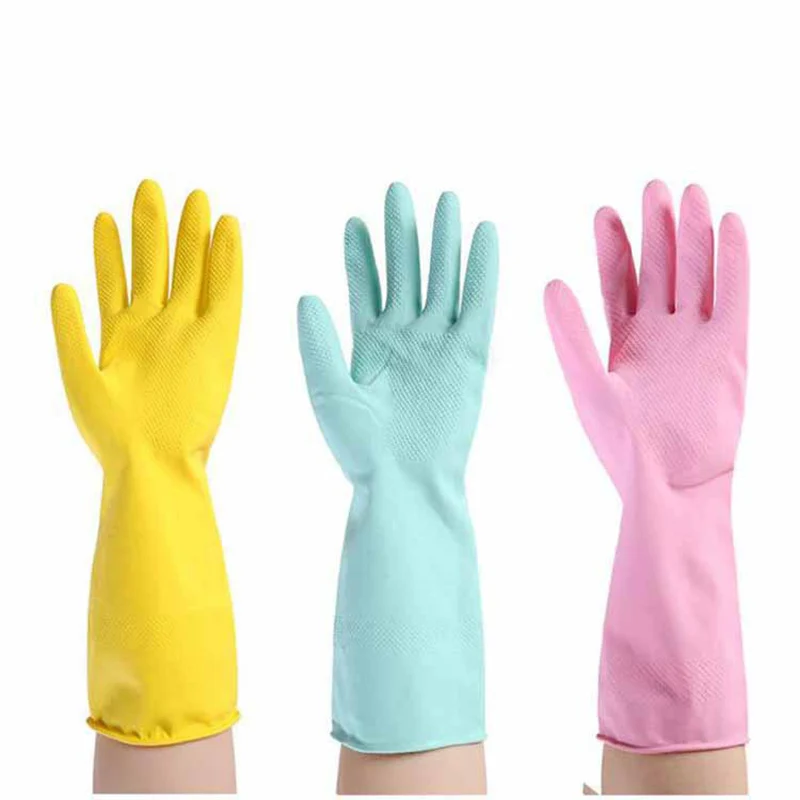 Латексные перчатки для мытья посуды бытовые стирки кухни в наличии три цвета