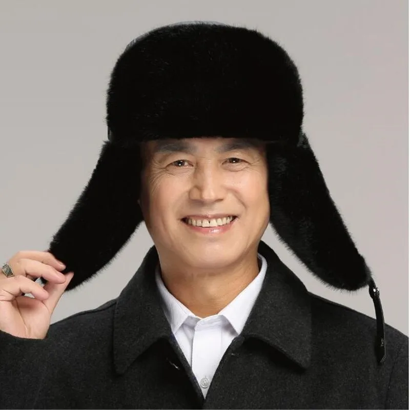 Шапка бомбер для пожилых мужчин мужская зимняя утепленная Кепка с защитой ушей