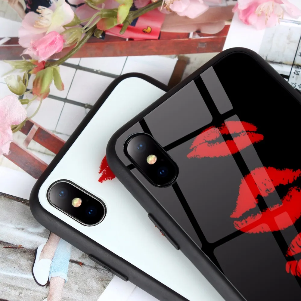 Прохладный Роскошные губ Shell Обложка закаленное Стекло чехол для iPhone X 8 7 6 S