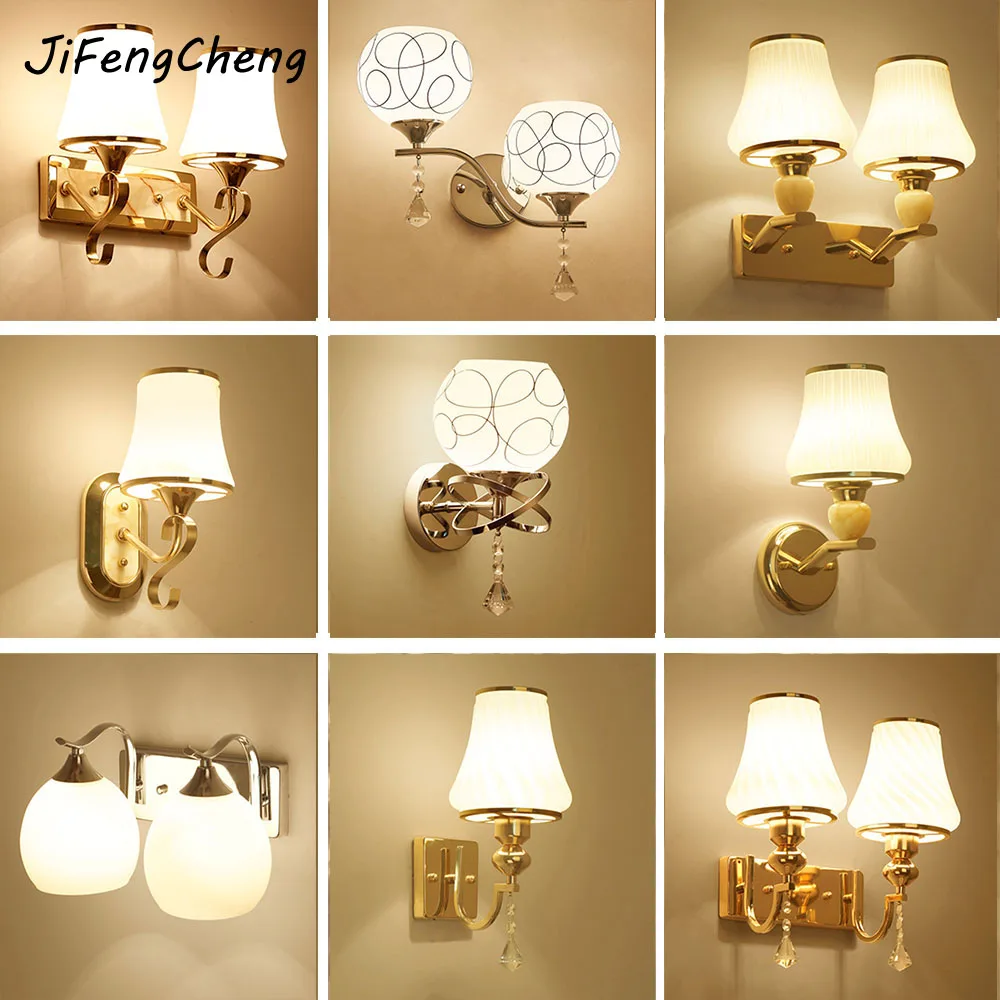 JiFengCheng Simple Modern Glass Sconces Led Wall Lamp Reading Light Bed Bedroom Lighting Contemporary Crystal Bedside | Лампы и
