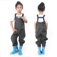 outdoor girl boy fishing playing water suspender rain trousers with boots kids angling waterproof shoes wader hunting pants