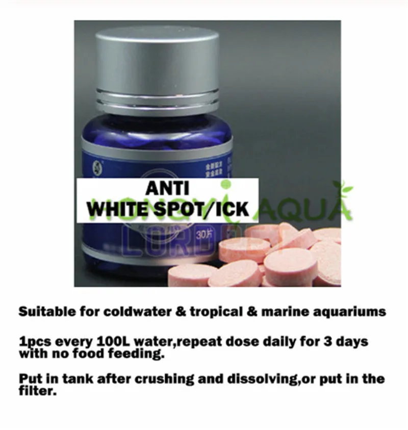 anti white spot 100 шт./бутылка, маленькая голубая бутылка для рыбы, лекарственные товары для аквариума, обычные лекарственные средства, Базовая Медицинская помощь - Color: anti white spot