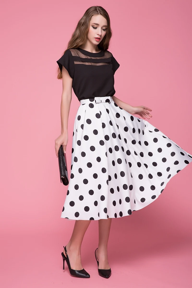 Женская шифоновая юбка с принтом в горошек длинная трапеция винтажном стиле