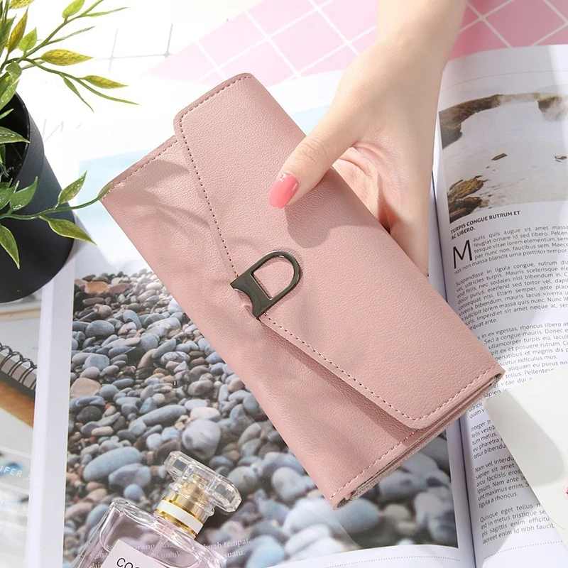 Женский кошелек с длинной пряжкой простой кожаный женский несколькими