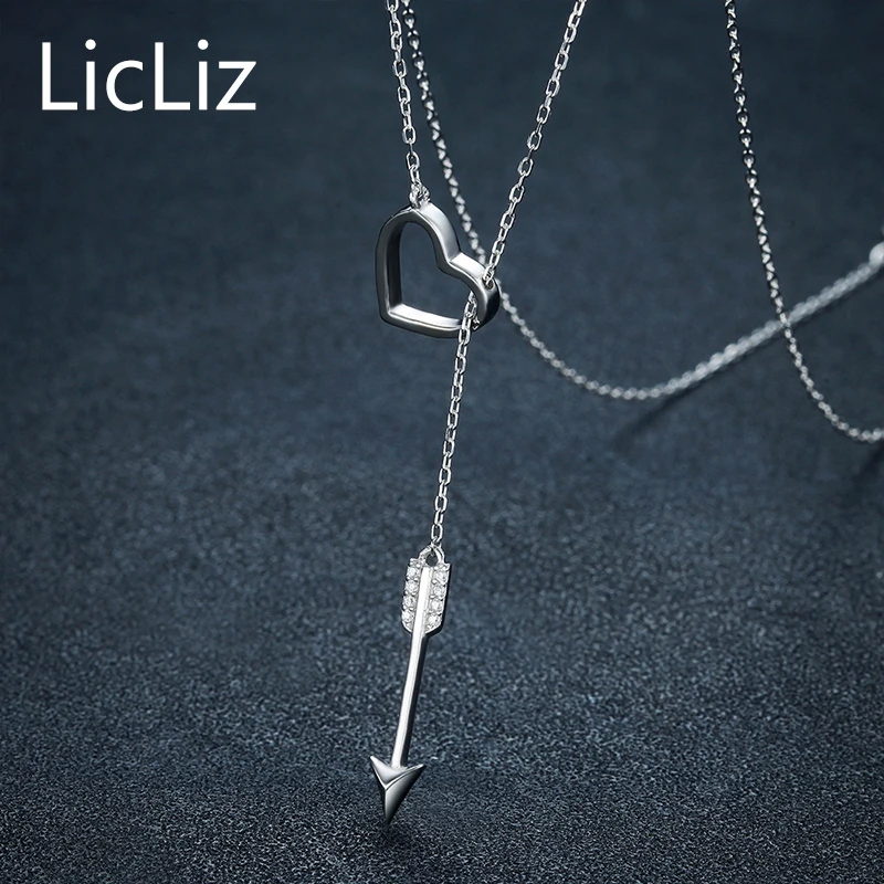 LicLiz Heart Real Pure 925 Sterling Silver Chain Woman Pendant Necklace Femme Arrow Hollow Angel Personalized CLN0234 | Украшения и