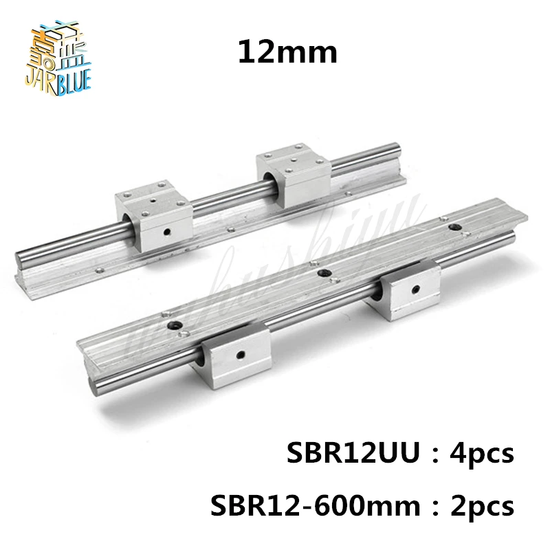 Линейная рейка SBR12 12 мм 600 2 шт. и 4 линейные опорные блоки SBR12UU для деталей ЧПУ