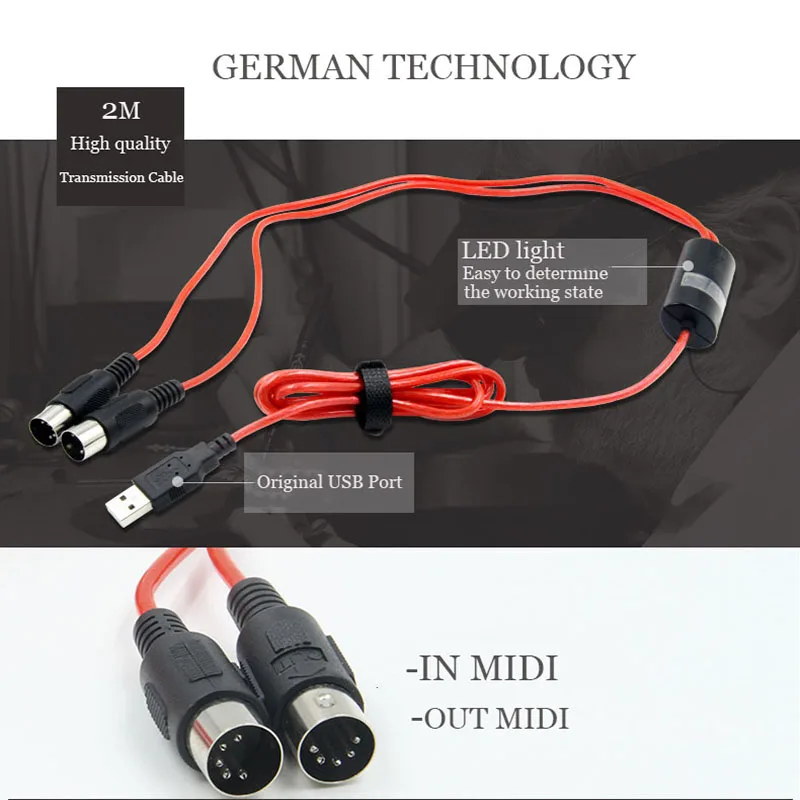 Новое поступление USB к MIDI кабелю пуэр аудио midi usb адаптер Подключение музыки для
