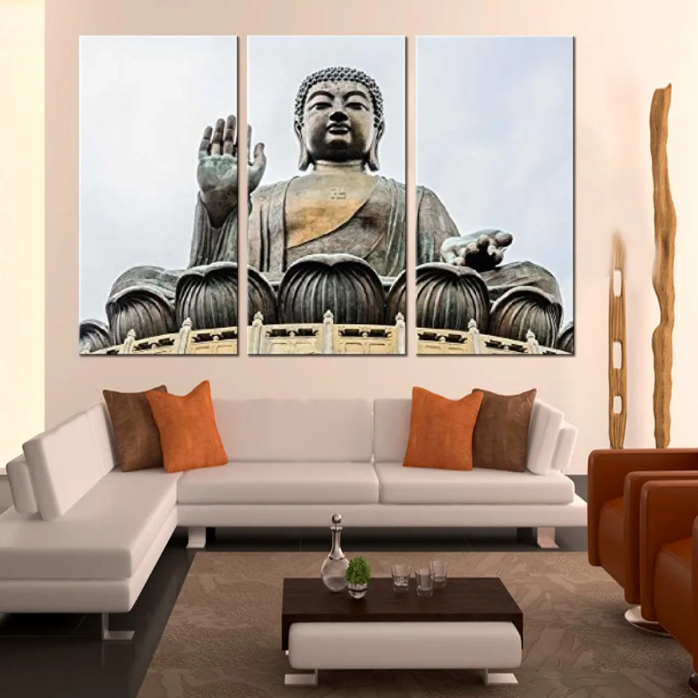 3 Панели статуя Будды абстрактная Настенная картина Современное украшение для
