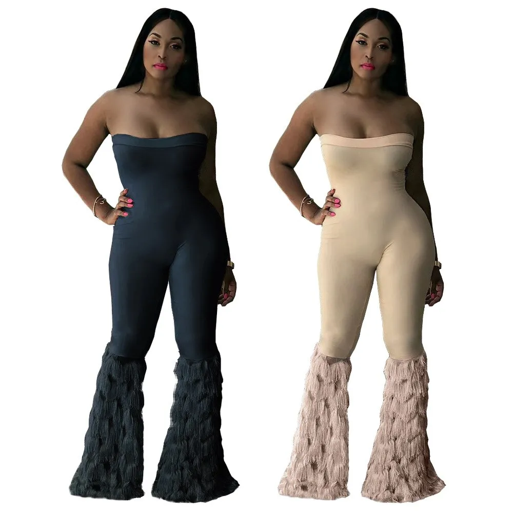 Женский комбинезон без бретелек однотонный с завышенной талией рукавов