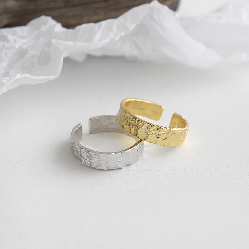 Personalized 100% 925 sterling silver rings for women accessories fashion gold color irregular Concave surface ring jewelry | Украшения и