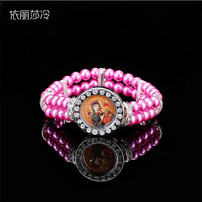 48 шт./8 мм католический бисерный жемчуг женский браслет с подвеской в виде креста