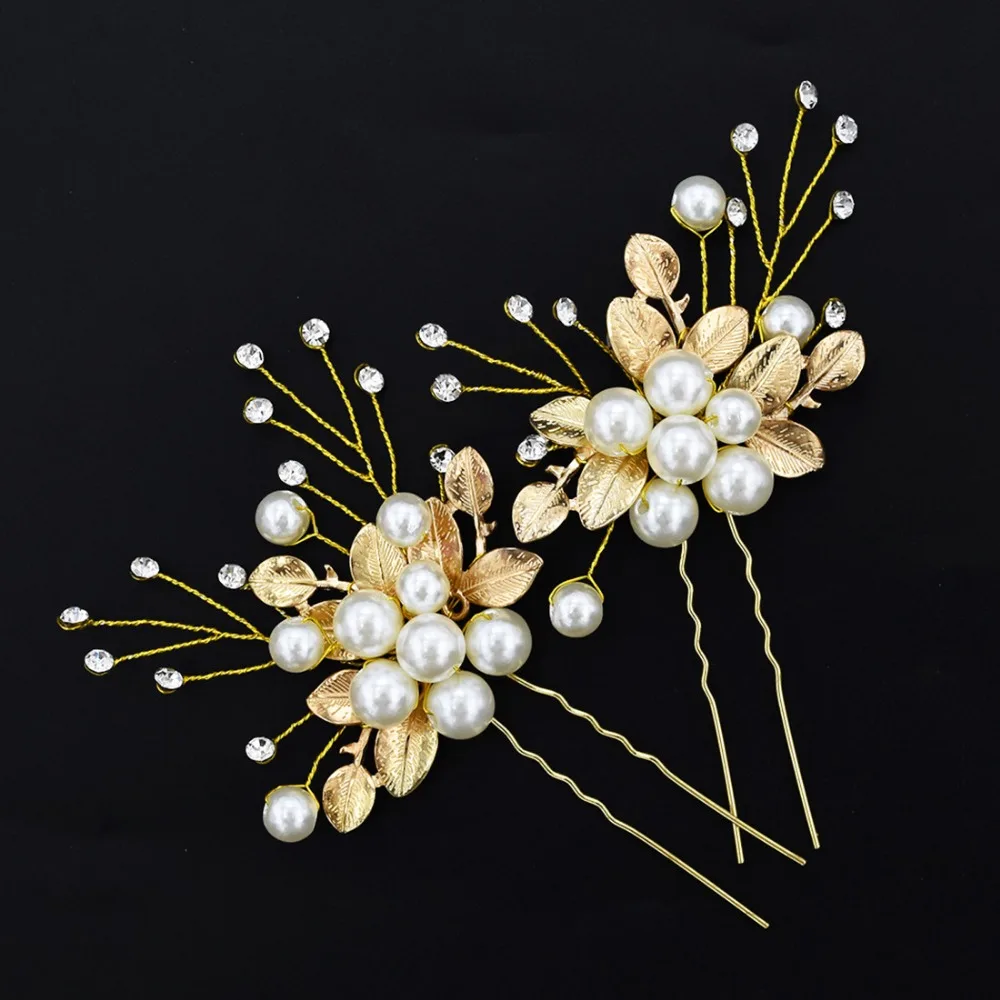 Золотистые металлические заколки Стразы греческий лист Свадебные аксессуары