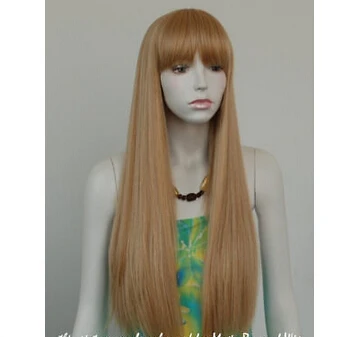 28in Лонг привет-температура 6 Цвета Прямой Парик Короткие Челки Блондинка красный