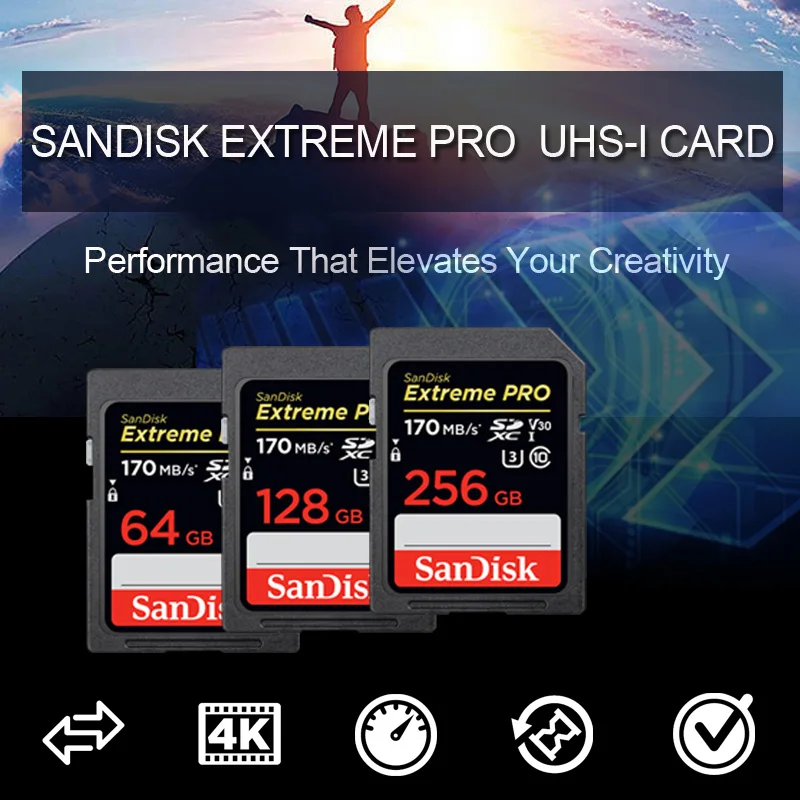 Оригинальная новая SD Карта SanDisk Extreme PRO 64 ГБ 128 256 170 дюйма стандартная карта SDXC