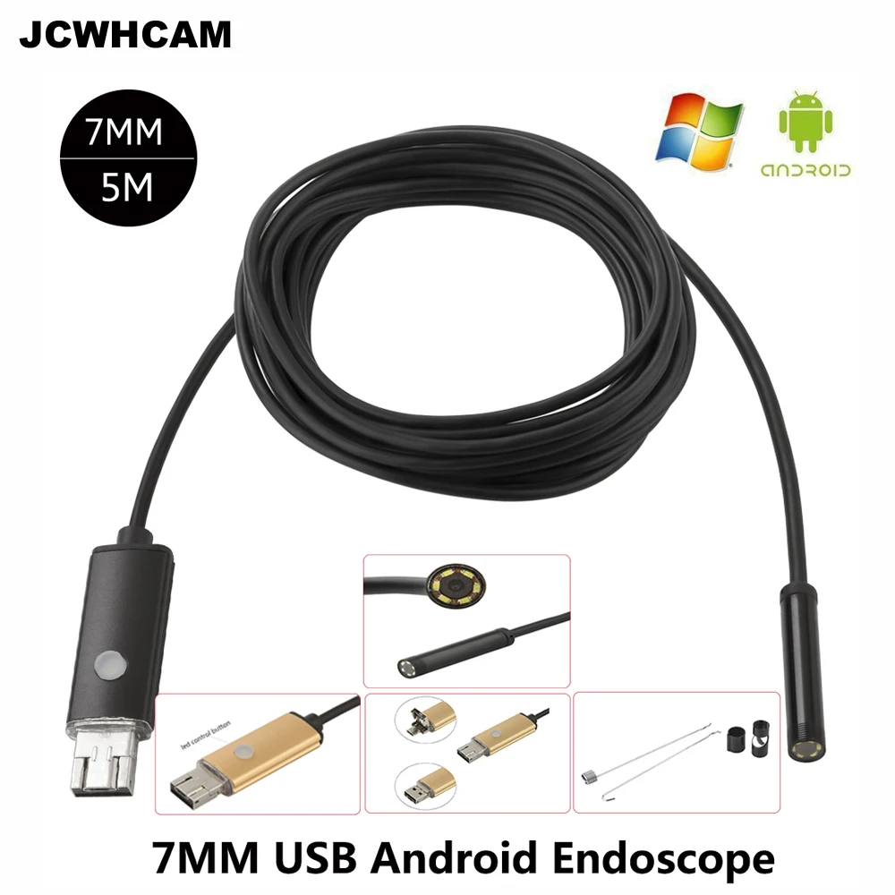 

Эндоскоп JCWHCAM, объектив 7 мм, водонепроницаемый IP68, кабель 5 м для Android, USB-эндоскоп, камера для осмотра, Бороскоп, автомобильный эндоскоп для ПК...