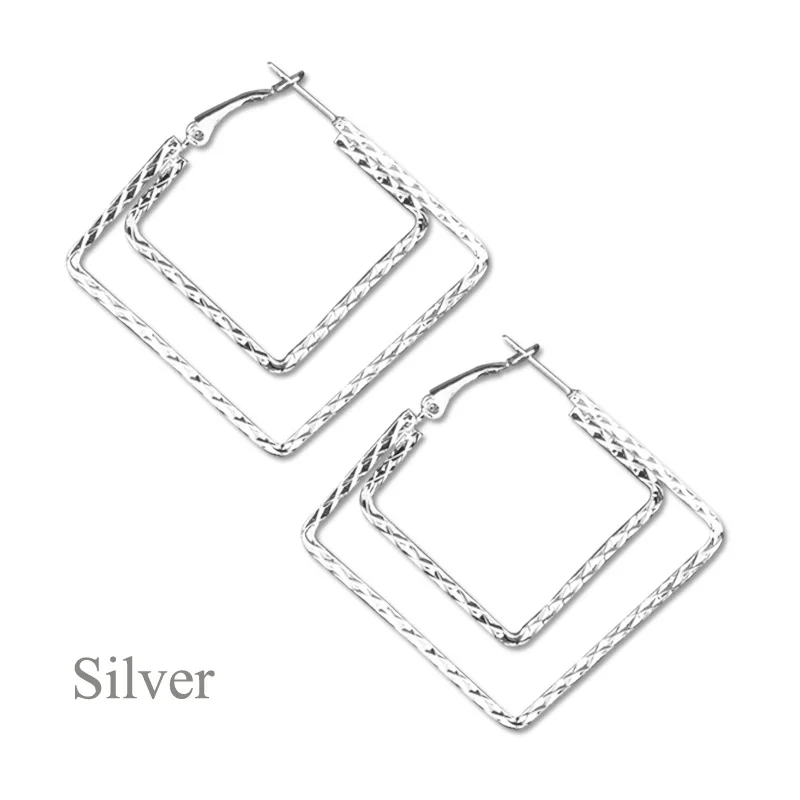 Silver Квадратные серьги-кольца для женщин золотого и серебряного цвета модные аксессуары серьги Горячая - Окраска металла: Silver