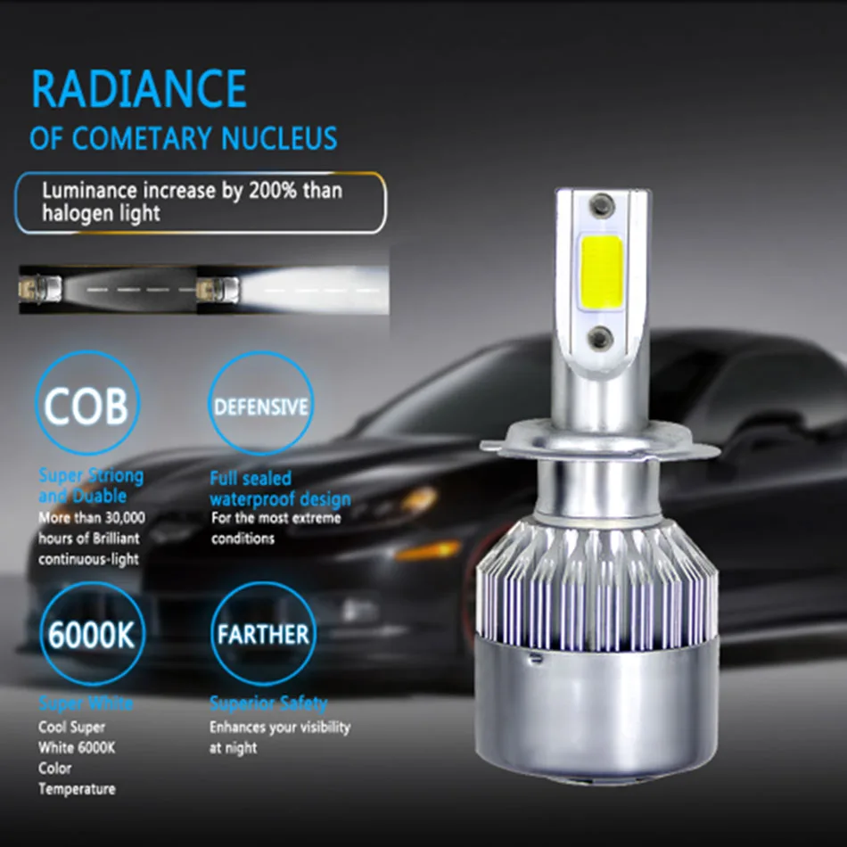 2 шт. C6 72 Вт 7600LM 6000k автомобильные светодиодсветодиодный лампы H4 H7 9003 HB2 H11